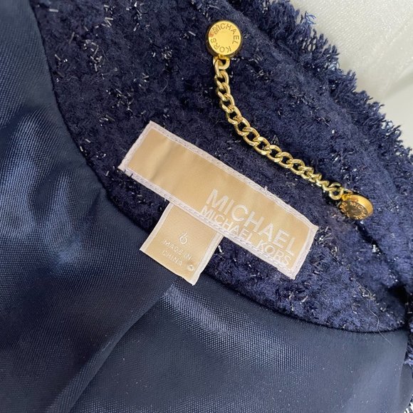 Michael Kors Wool Blend Navy Tweed Blazer Open Front (6/S) - Picture 4 of 11